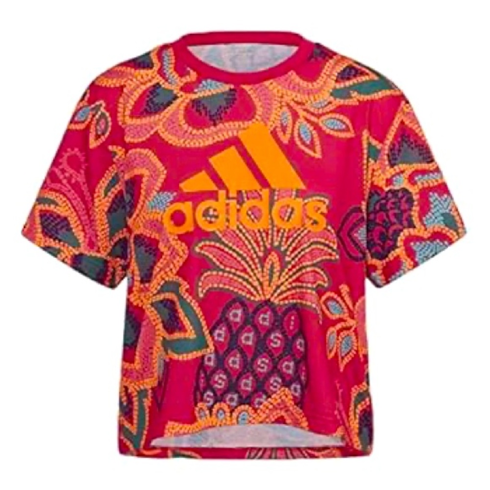 NWT Adidas FARM GFX Red Floral Tee with Orange Logo